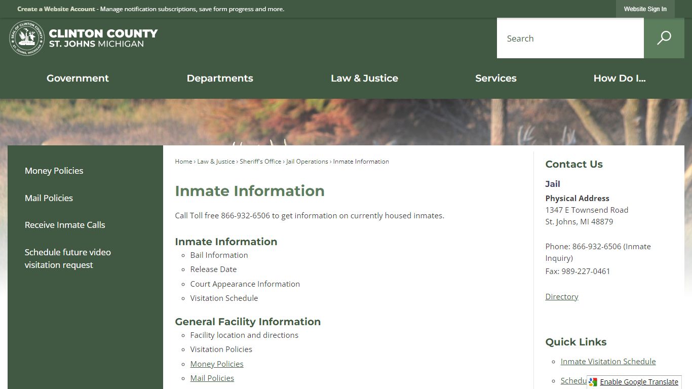 Inmate Information | Clinton County, MI