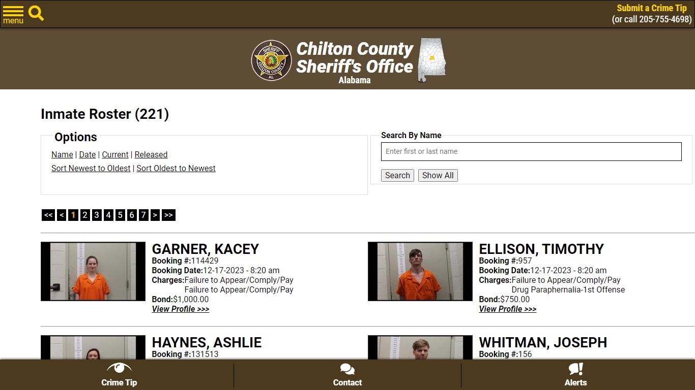 Inmate Roster (224) - Chilton County Sheriff's Office